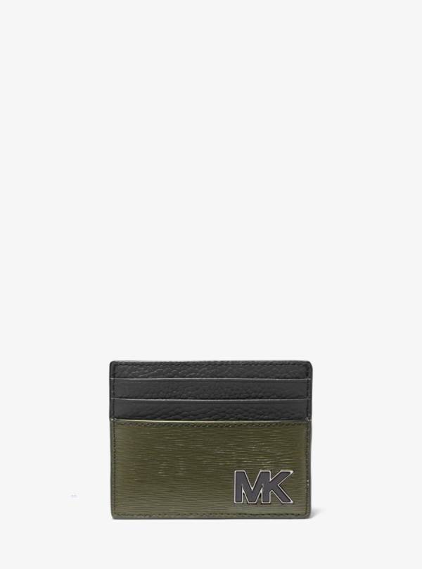 Panske Penazenky Michael Kors Hudson Two-Tone Leather Card Case Olivovo Zelená - Doplnky Michael Kors Nejlevnejsi | FSWIZ-0341